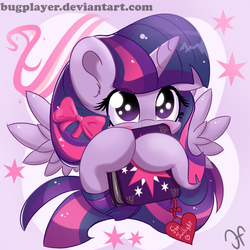 Size: 2000x2000 | Tagged: safe, artist:bugplayer, twilight sparkle, alicorn, pony, g4, blushing, book, bow, bugplayer is trying to murder us, cute, cutie mark, female, hair bow, high res, mare, present, solo, twiabetes, twilight sparkle (alicorn)