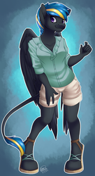 Size: 1365x2510 | Tagged: safe, artist:shinako-tan, hippogriff, anthro, female, prize, solo