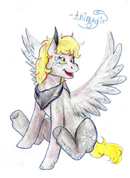 Size: 1373x1873 | Tagged: safe, artist:animagicworld, derpy hooves, pegasus, pony, g4, bandana, female, mare, solo, traditional art