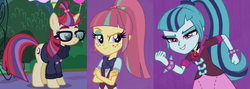 Size: 2052x730 | Tagged: safe, screencap, moondancer, sonata dusk, sour sweet, equestria girls, g4, my little pony equestria girls: friendship games, comparison