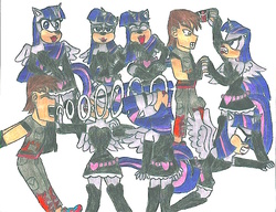 Size: 826x635 | Tagged: safe, artist:mariosonicmoon, twilight sparkle, oc, oc:zak, human, anthro, plantigrade anthro, g4, sonic the hedgehog (series), sonicified, traditional art, twilight sparkle (alicorn)