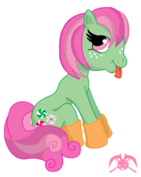 Size: 490x615 | Tagged: safe, artist:kpendragon, minty, earth pony, pony, g3, clothes, female, mare, simple background, socks, tongue out, transparent background
