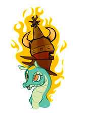 Size: 620x851 | Tagged: safe, artist:nappyrat, tianhuo (tfh), longma, them's fightin' herds, community related, female, hat, mane of fire, smiling, solo, towering pillar of hats