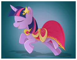 Size: 1000x773 | Tagged: safe, artist:thunder-chaser, twilight sparkle, pony, unicorn, g4, clothes, dress, eyes closed, fashion, female, solo