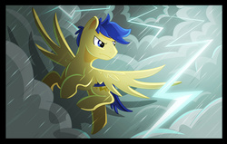 Size: 944x600 | Tagged: safe, artist:thunder-chaser, oc, oc only, oc:thunder chaser, pegasus, pony, lightning, solo, storm