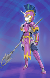 Size: 648x1000 | Tagged: safe, artist:antiartian, shining armor, anthro, g4, armor, badass, male, solo, spear