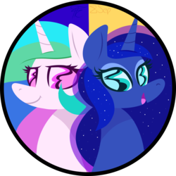 Size: 1152x1152 | Tagged: dead source, safe, artist:php92, princess celestia, princess luna, pony, g4, looking at you, open mouth, portrait, smiling