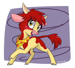 Size: 2200x2000 | Tagged: safe, artist:silbersternenlicht, arizona (tfh), cow, them's fightin' herds, arizonadorable, bandana, cloven hooves, community related, female, high res, lasso, open mouth, rope, signature