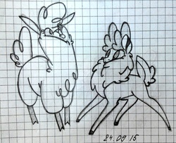 Size: 1024x830 | Tagged: safe, artist:evka_94, paprika (tfh), velvet (tfh), alpaca, deer, reindeer, them's fightin' herds, chest fluff, clothes, community related, floppy ears, fluffy, monochrome, neck, sketch, tongue out, traditional art, turtleneck