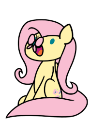 Size: 486x648 | Tagged: safe, artist:flutterluv, fluttershy, butterfly, pegasus, pony, :o, animated, chibi, cute, dot eyes, ear twitch, female, floppy ears, gif, happy, insect on nose, mare, open mouth, shyabetes, simple background, sitting, solo, surprised, weapons-grade cute, white background