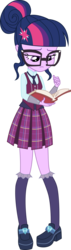 Size: 1813x6359 | Tagged: safe, artist:lunarina, sci-twi, twilight sparkle, equestria girls, g4, my little pony equestria girls: friendship games, adorkable, book, clothes, crystal prep academy, crystal prep academy uniform, crystal prep shadowbolts, cute, dork, female, frilly socks, glasses, looking down, necktie, pleated skirt, reading, school uniform, simple background, skirt, socks, solo, transparent background, vector