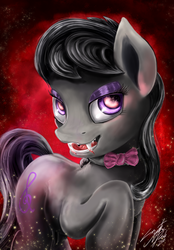 Size: 2300x3300 | Tagged: safe, artist:cryptic-dash, octavia melody, vampire, g4, female, high res, looking at you, sharp teeth, solo