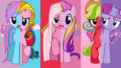 Size: 5100x2878 | Tagged: safe, artist:shutupsprinkles, applejack (g3), fluttershy (g3), pinkie pie (g3), rainbow dash (g3), rarity (g3), twilight twinkle, pony, g3, g4, female, g3 to g4, generation leap, mare, recolor, what my cutie mark is telling me