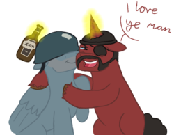 Size: 1016x787 | Tagged: safe, artist:mediponee, best friends, crossover, demoman, demoman (tf2), ponified, soldier, soldier (tf2), team fortress 2