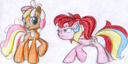 Size: 3451x1737 | Tagged: safe, artist:colossalstinker, oc, oc:flitterglim, oc:sufflie, g3, g3.5, non-mlp oc, pencil drawing, ponified, traditional art