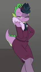 Size: 555x980 | Tagged: safe, artist:carnifex, spike, dragon, g4, rarity investigates, barb, clothes, female, rule 63, solo