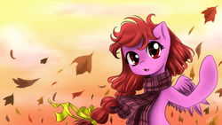 Size: 1600x900 | Tagged: safe, artist:8bitsofmagic, oc, oc only, oc:cootersneeze, pegasus, pony, autumn, banner, leaves, solo
