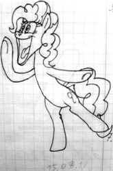 Size: 425x643 | Tagged: safe, artist:colossalstinker, pinkie pie, g4, female, graph paper, monochrome, solo, traditional art