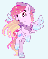 Size: 684x836 | Tagged: artist needed, source needed, safe, oc, oc only, pegasus, pony, blue background, cute, cutie mark, hat, pink, rainbow power, rainbow power-ified, simple background, sockpuppeting in the comments, solo, wings