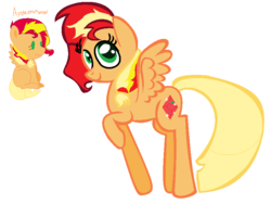 Size: 810x608 | Tagged: safe, artist:helenqueenoftheworld, oc, oc only, oc:appleshimmer, magical lesbian spawn, offspring, parent:applejack, parent:sunset shimmer, parents:appleshimmer, simple background, white background