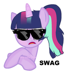 Size: 728x782 | Tagged: safe, artist:blair belle2345, oc, oc only, oc:sky lety love, magical lesbian spawn, offspring, parent:starlight glimmer, parent:twilight sparkle, parents:twistarlight, ponytail, solo, sunglasses, swag