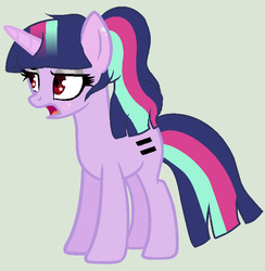 Size: 728x746 | Tagged: safe, artist:blair belle2345, oc, oc only, oc:sky lety love, pony, equal cutie mark, magical lesbian spawn, offspring, parent:starlight glimmer, parent:twilight sparkle, parents:twistarlight, ponytail, simple background, solo, wingding eyes