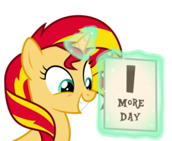 Size: 835x683 | Tagged: safe, artist:mohawgo, sunset shimmer, pony, unicorn, g4, countdown, female, glowing horn, horn, magic, simple background, smiling, solo, transparent background