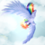 Size: 1024x1024 | Tagged: safe, artist:ri12ktn, rainbow dash, g4, female, flying, grin, sky, solo, spread wings, sunlight