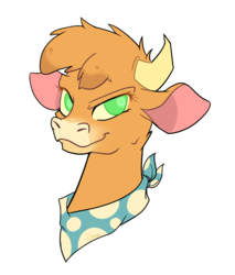 Size: 1024x1200 | Tagged: safe, artist:amberony, arizona (tfh), cow, them's fightin' herds, bandana, community related, female, looking at you, portrait, simple background, smiling, smiling at you, solo, transparent background, wingding eyes