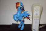 Size: 600x400 | Tagged: safe, artist:succubi samus, rainbow dash, pony, bipedal, clay figure, irl, looking at you, nintendo, photo, sculpture, wii remote