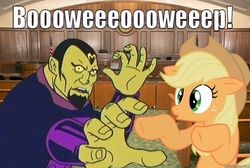 Size: 700x469 | Tagged: safe, applejack, g4, adult swim, cartoon network, crossover, harvey birdman, image macro, meme, mentok the mind taker