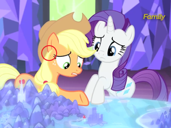 Size: 908x680 | Tagged: safe, screencap, applejack, rarity, g4, made in manehattan, animation error, cutie map, discovery family, discovery family logo