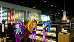 Size: 3264x1836 | Tagged: safe, artist:aidaninferno, artist:doctor-g, artist:imperfectxiii, artist:mewtwo-ex, adagio dazzle, aria blaze, sonata dusk, equestria girls, g4, my little pony equestria girls: rainbow rocks, angry, cailler chocolate factory, chocolate, cute, equestria girls in real life, irl, photo, store, switzerland, the dazzlings, vector