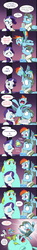Size: 1565x10659 | Tagged: safe, artist:doublewbrothers, rainbow dash, rarity, whoa nelly, wind rider, pegasus, pony, unicorn, g4, rarity investigates, :o, :p, bell, cannibalism, chase, clothes, comic, dialogue, dress, drool, eye contact, eyes closed, faic, fat, female, floppy ears, flying, frown, imminent vore, implied vore, levitation, magic, male, mare, minority report, open mouth, raised hoof, scared, season 5 comic marathon, smiling, speech bubble, spread wings, stallion, telekinesis, tongue out, underhoof, wat, wide eyes