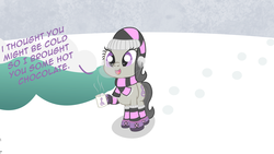 Size: 1920x1080 | Tagged: safe, artist:anonymous, octavia melody, g4, /pone/, 8chan, clothes, cute, female, hot chocolate, scarf, snow, solo, tavibetes, winter