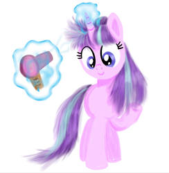 Size: 577x591 | Tagged: safe, artist:paking pie, starlight glimmer, pony, unicorn, g4, female, hair dryer, magic, simple background, solo, white background