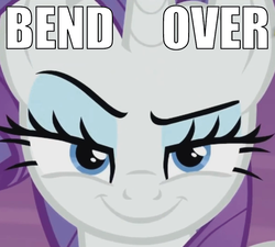 Size: 783x706 | Tagged: safe, edit, edited screencap, screencap, rarity, g4, bend over, caption, female, image macro, meme