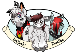 Size: 800x552 | Tagged: safe, artist:inuhoshi-to-darkpen, oc, oc only, oc:darkpen, oc:white canvas, clothes, collar, furry, non-mlp oc, scarf, unshorn fetlocks