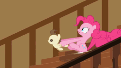Size: 800x450 | Tagged: safe, screencap, pinkie pie, pound cake, baby cakes, g4, animated, it keeps happening, loop, stairs
