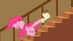 Size: 800x450 | Tagged: safe, screencap, pinkie pie, pound cake, baby cakes, g4, animated, it keeps happening, loop, stairs