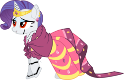 Size: 1600x1038 | Tagged: safe, artist:kanske-2099, rarity, pony, robot, robot pony, unicorn, g4, clothes, dress, female, gala dress, hooves, horn, jewelry, mare, open mouth, raised hoof, raribot, red eyes, simple background, solo, tiara, transparent background, vector