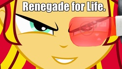 Size: 1920x1080 | Tagged: safe, edit, sunset shimmer, equestria girls, g4, dragon ball, dragonball z abridged, female, mass effect, photoshop, renegade, renegade for life, scouter, smiling, solo