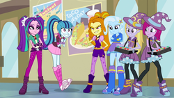 Size: 1024x576 | Tagged: safe, artist:themexicanpunisher, adagio dazzle, aria blaze, fuchsia blush, lavender lace, sonata dusk, trixie, equestria girls, g4, my little pony equestria girls: rainbow rocks