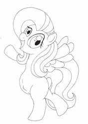 Size: 2256x3192 | Tagged: safe, artist:seenty, fluttershy, g4, belly, female, flying, high res, monochrome, pregnant, solo