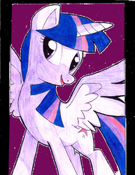 Size: 2550x3300 | Tagged: safe, artist:mrchaosthecunningwlf, artist:ponyvillechaos577, twilight sparkle, alicorn, pony, g4, beautiful, cute, female, head tilt, high res, pixels, smiling, solo, sparkles, traditional art, turned head, twiabetes, twilight sparkle (alicorn)