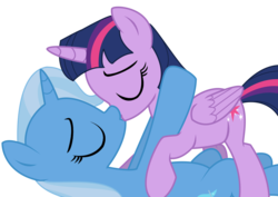 Size: 1188x843 | Tagged: safe, artist:soulrainbow, trixie, twilight sparkle, alicorn, pony, unicorn, g4, duo, female, kiss on the lips, kissing, lesbian, mare, ship:twixie, shipping, twilight sparkle (alicorn)