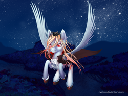 Size: 1024x768 | Tagged: safe, artist:nyatuxi, oc, oc only, oc:watersurface, pegasus, pony, spider, clothes, costume, fangs, flying, halloween, solo