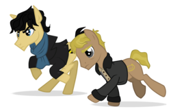 Size: 2200x1400 | Tagged: safe, artist:toxickittycat, modus ponens, natural deduction, pony, g4, rarity investigates, clothes, crossover, duo, john watson, jossed, male, ponified, reference, running, scarf, sherlock holmes, simple background, stallion, transparent background, vector