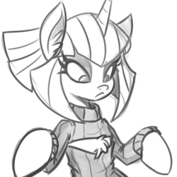 Size: 500x500 | Tagged: safe, artist:reiduran, oc, oc only, oc:necropone, chest fluff, clothes, keyhole turtleneck, monochrome, open-chest sweater, sketch, sweater, turtleneck