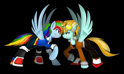 Size: 2000x1200 | Tagged: safe, artist:flam3zero, lightning dust, rainbow dash, g4, clothes, cosplay, costume, crossover, male, shadow the hedgehog, sonic adventure 2, sonic the hedgehog, sonic the hedgehog (series)